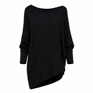Identity Black Asymmetrical Knit Top 3X | Dolman Sleeve Minimalist Goth Artsy